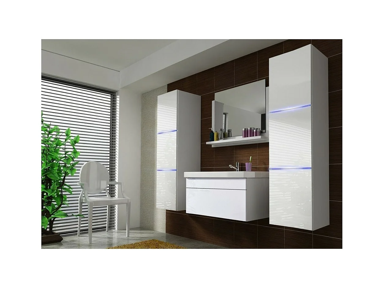 Wastafelmeubel 80cm zwevend uit de RAVEN collectie, in mat en glanzend wit, inclusief wastafel en sifon.