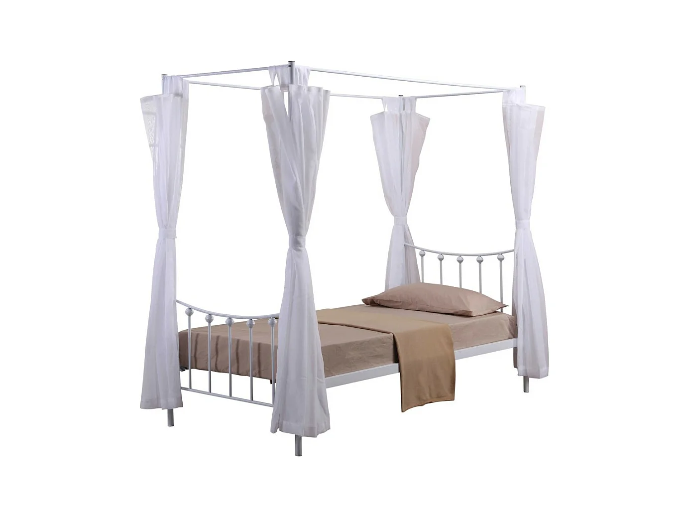 Lit à baldaquin 90 x 200 cm en métal, collection AMORE, coloris blanc – 208 x 190 x 96 cm