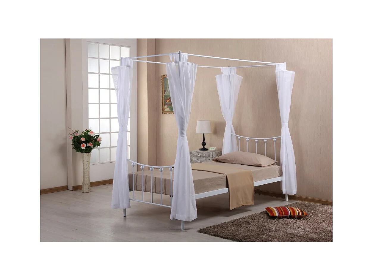 Lit à baldaquin 90 x 200 cm en métal, collection AMORE, coloris blanc – 208 x 190 x 96 cm