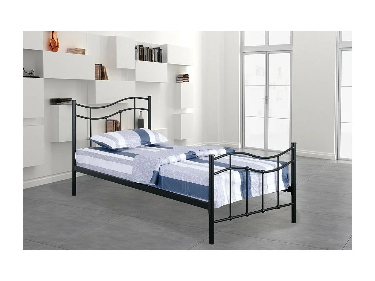 Lit ODETTE – 90x190 cm – Structure en métal – Sommier inclus – Style authentique