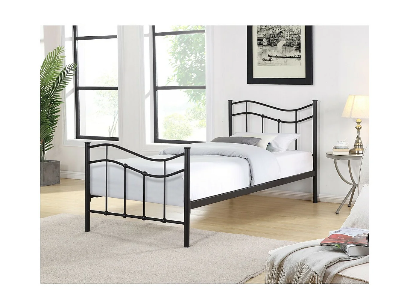 Lit ODETTE – 90x190 cm – Structure en métal – Sommier inclus – Style authentique