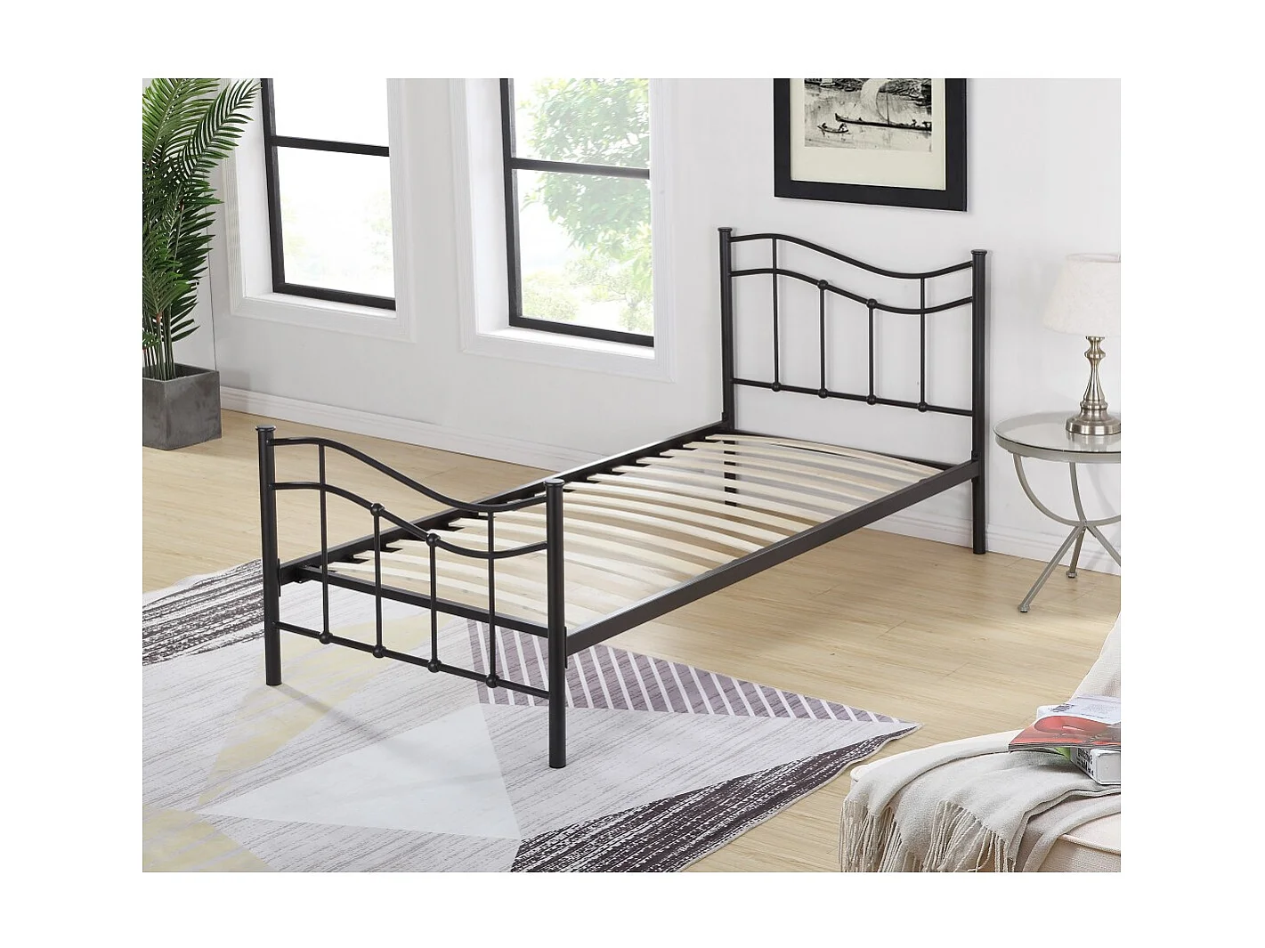 Lit ODETTE – 90x190 cm – Structure en métal – Sommier inclus – Style authentique