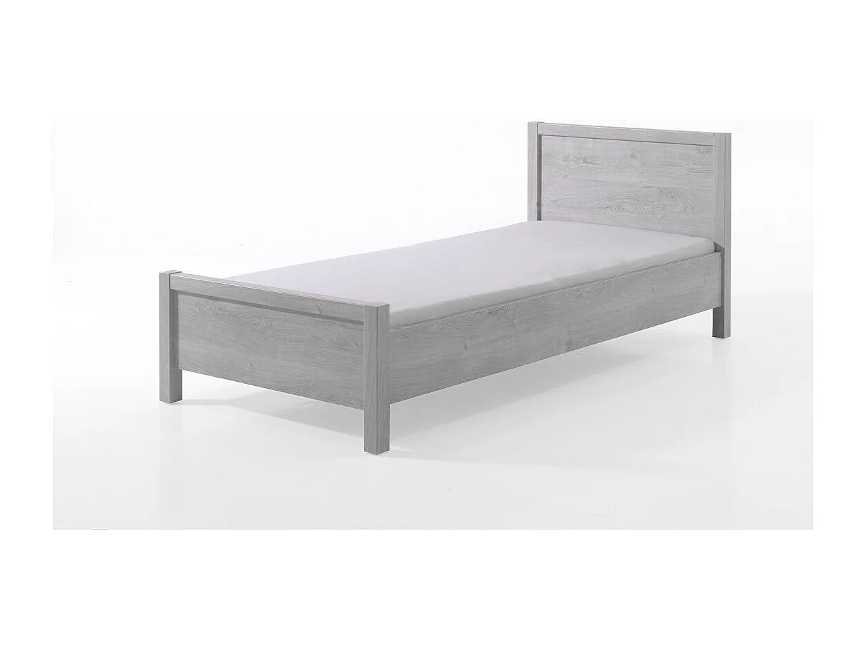 Lit enfant robuste 90x200 collection MATHEO - Coloris gris effet bois