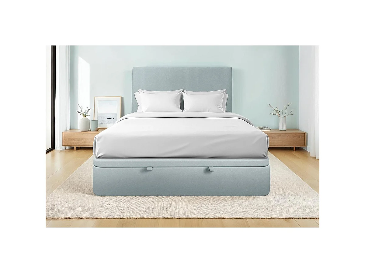 Sommier Coffre Velours Gris bleuté 180x200 H39cm