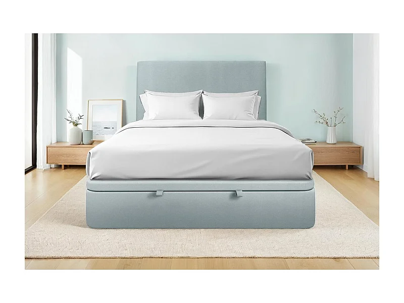 Sommier Coffre Velours Gris bleuté 180x200 H39cm