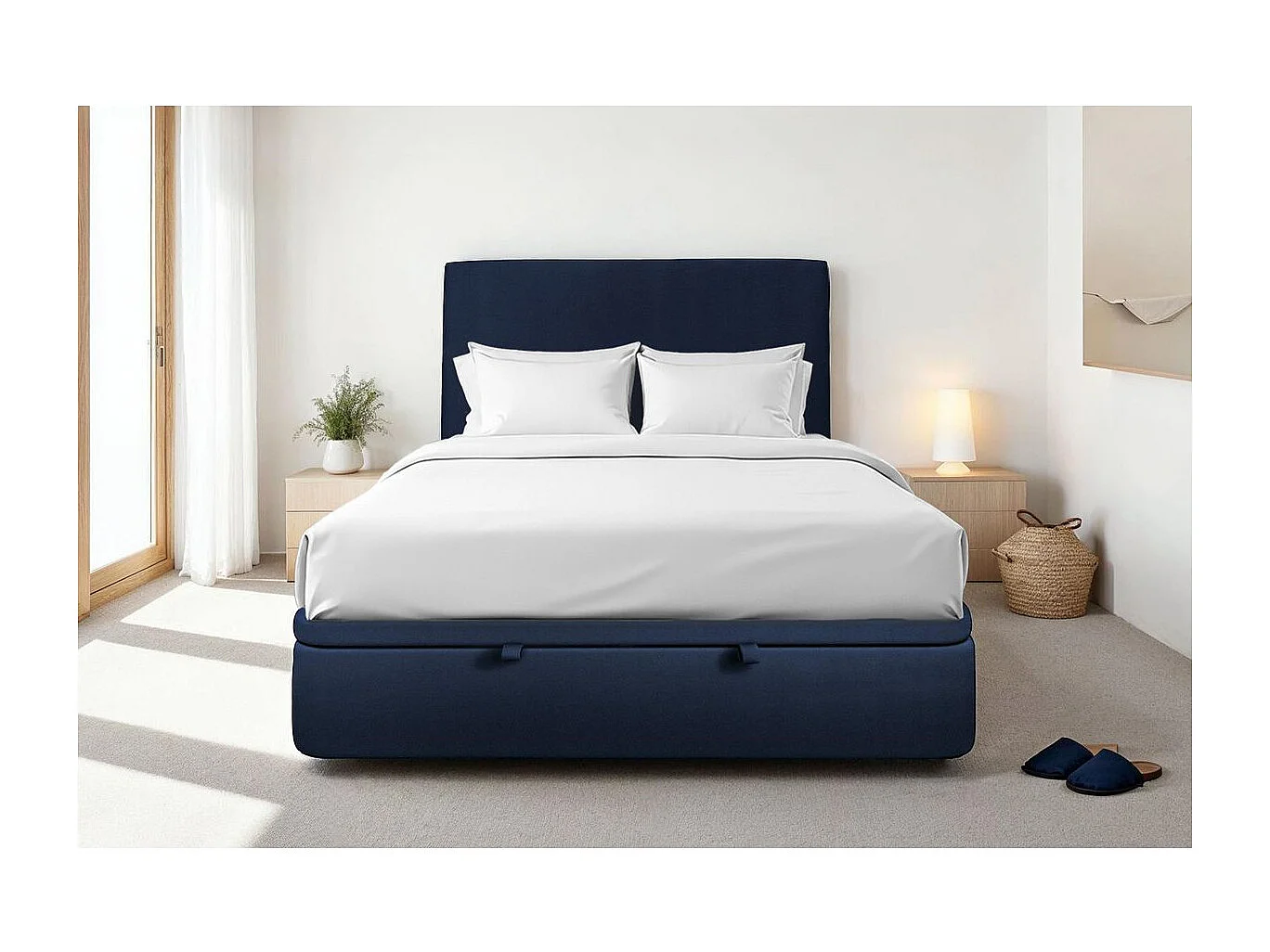 Sommier Coffre Velours Bleu 200x200 H39cm