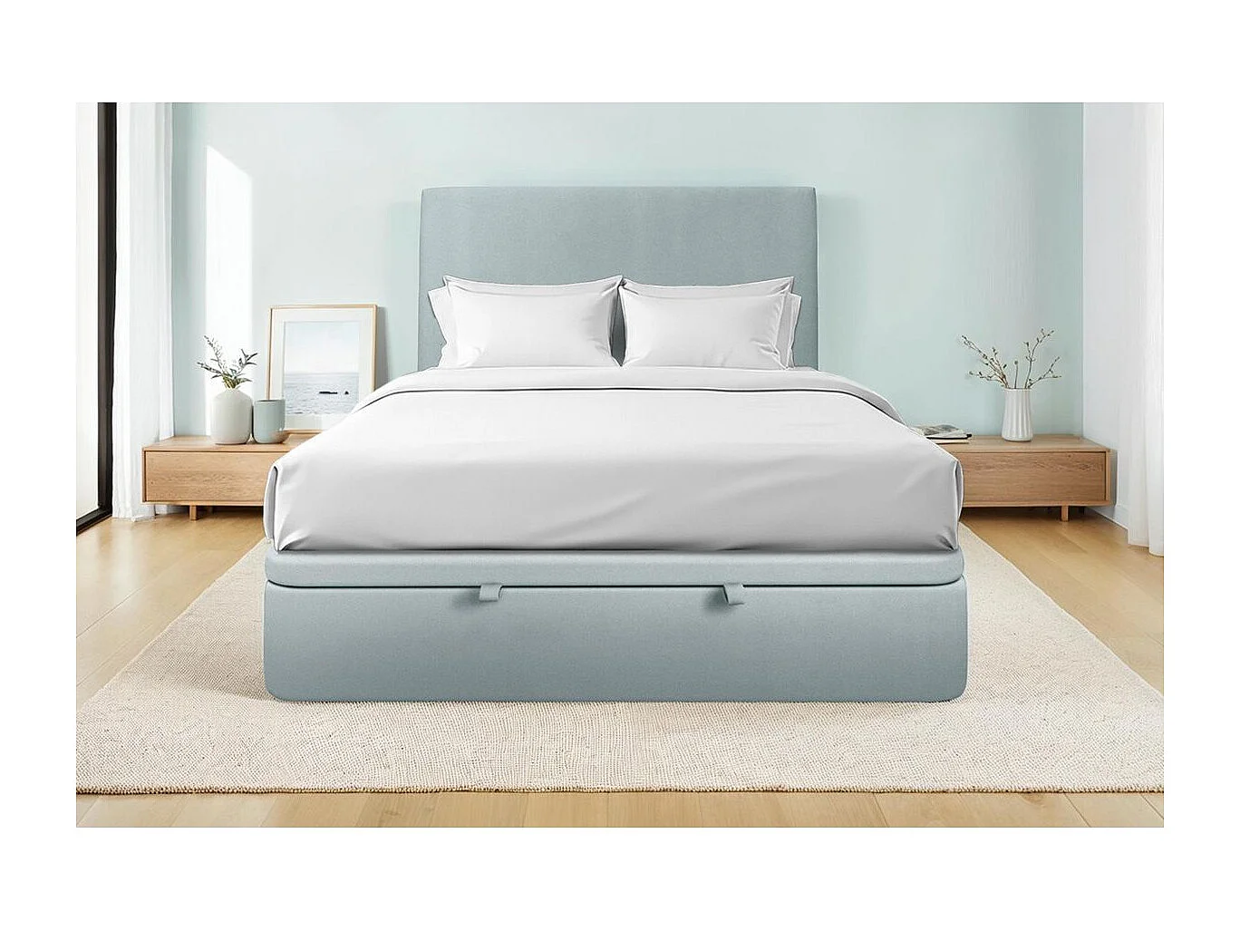 Sommier Coffre Velours Gris bleuté 160x200 H39cm