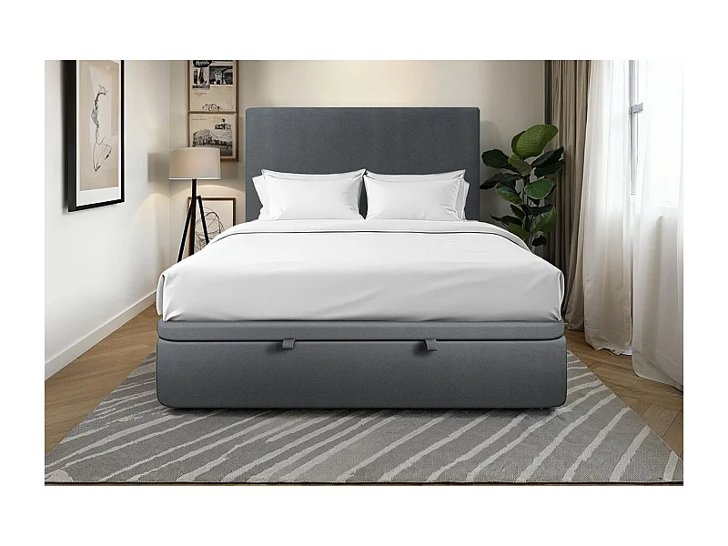 Sommier Coffre Velours Gris anthracite 140x190 H39cm