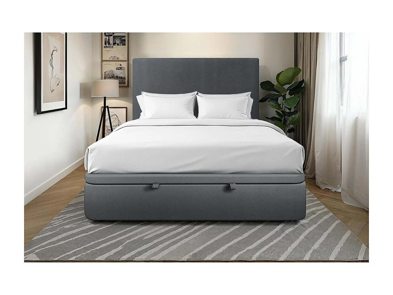 Sommier Coffre Velours Gris anthracite 180x200 H39cm