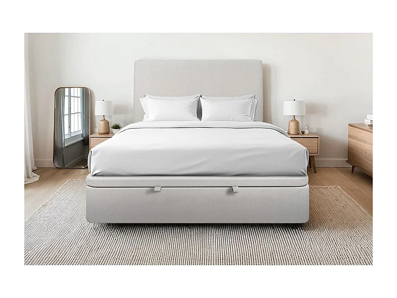 Sommier Coffre Velours Gris clair 160x200 H39cm