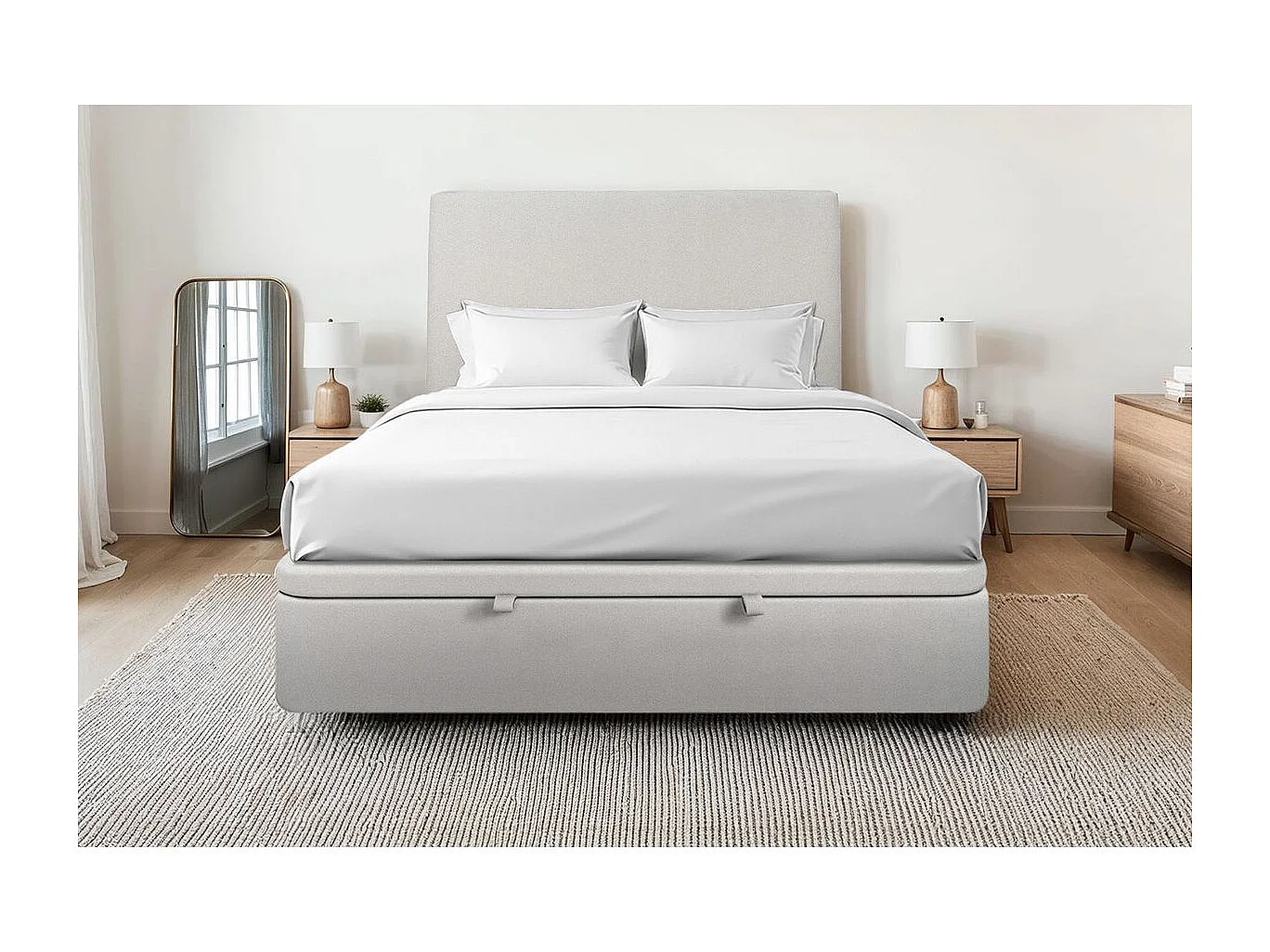 Sommier Coffre Velours Gris clair 140x190 H39cm