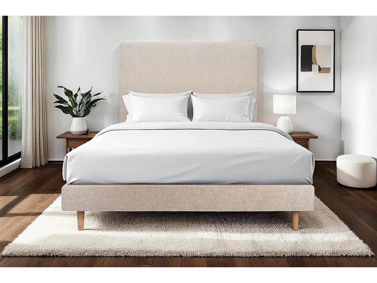 Sommier Tapissier Tissu Beige brun 150x200 H29cm