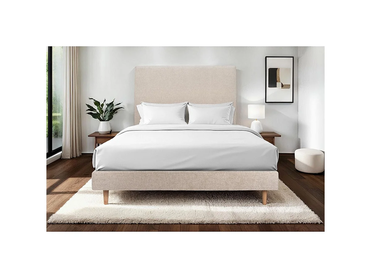 Sommier Tapissier Tissu Beige brun 160x200 H29cm