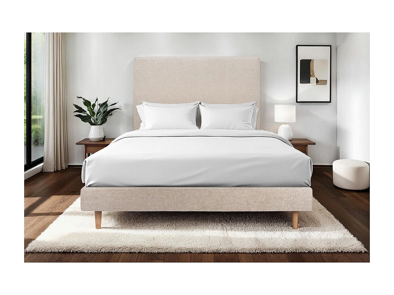 Sommier Tapissier Tissu Beige brun 150x190 H29cm