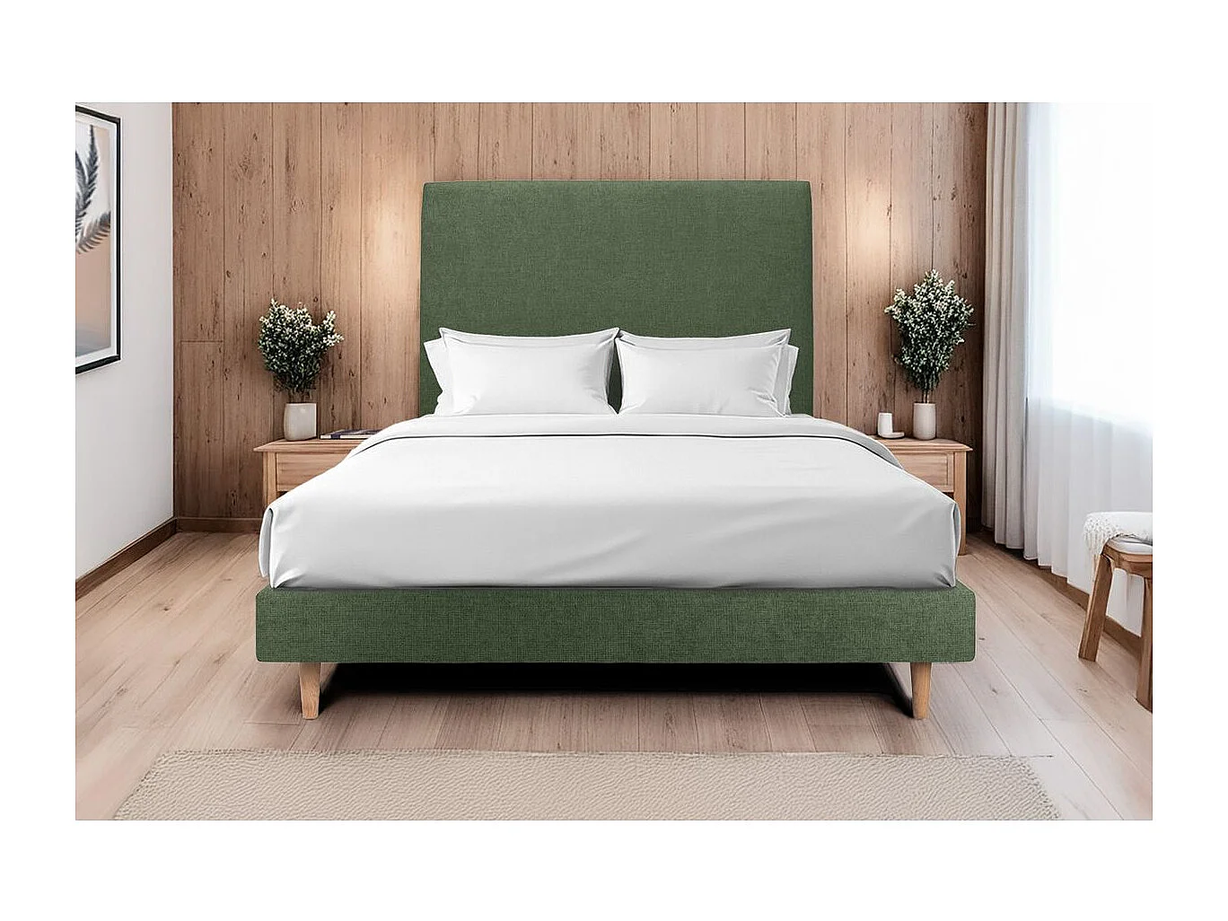 Sommier Tapissier Tissu Vert 150x200 H29cm