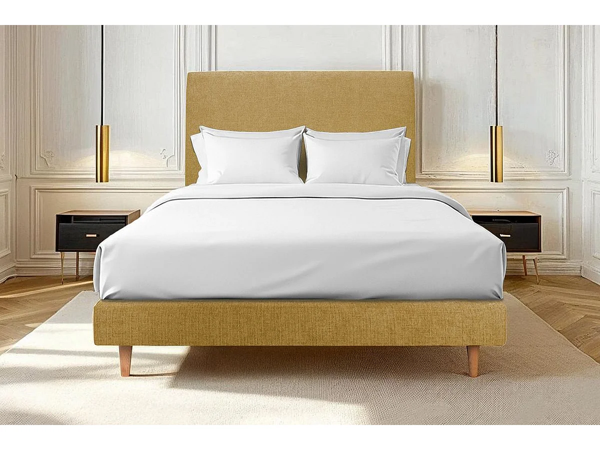 Sommier Tapissier Tissu Jaune 150x190 H29cm