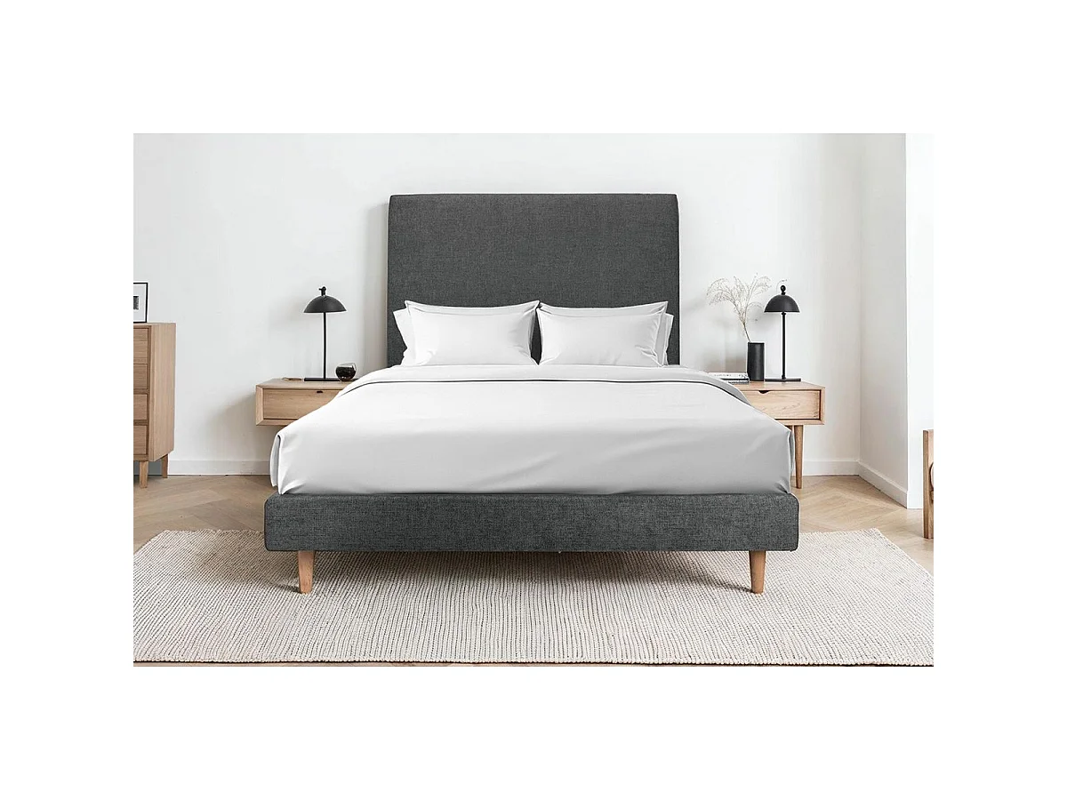 Sommier Tapissier Tissu Gris anthracite 150x190 H29cm