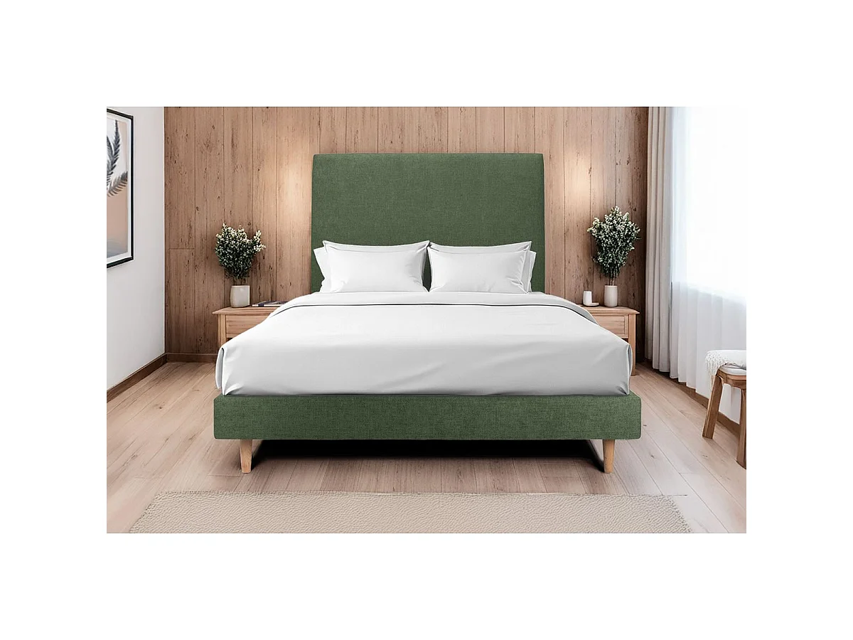 Sommier Tapissier Tissu Vert 135x190 H29cm