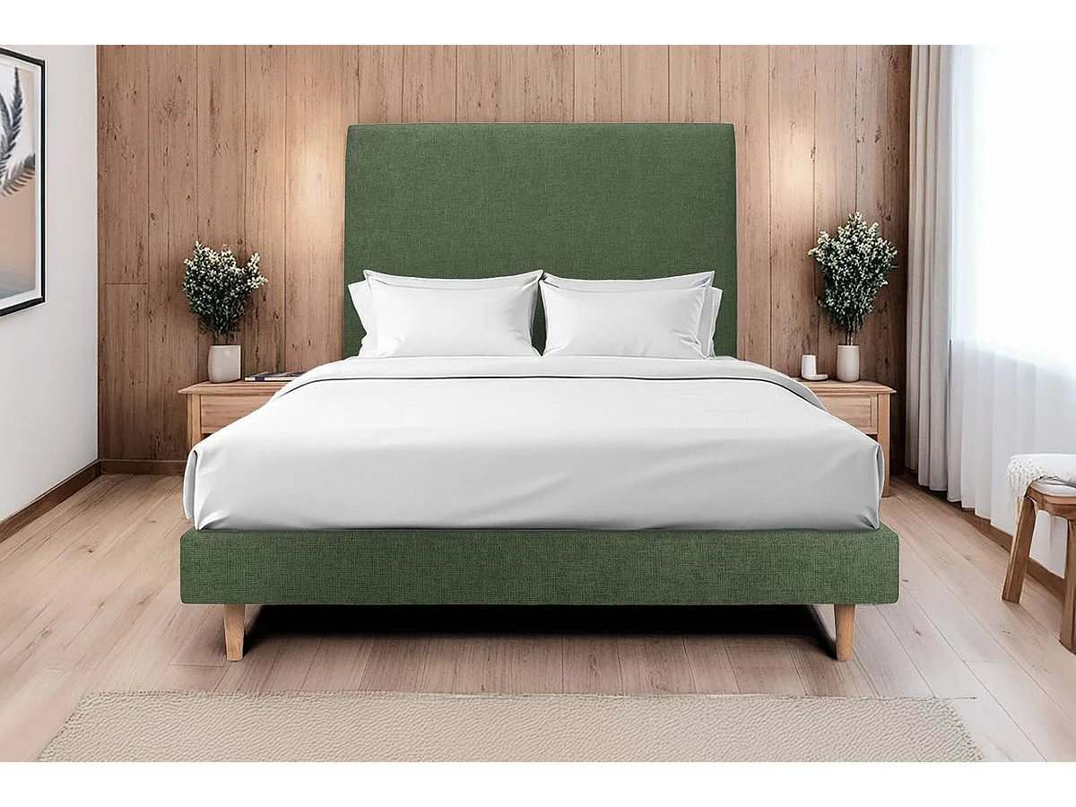 Sommier Tapissier Tissu Vert 160x200 H29cm