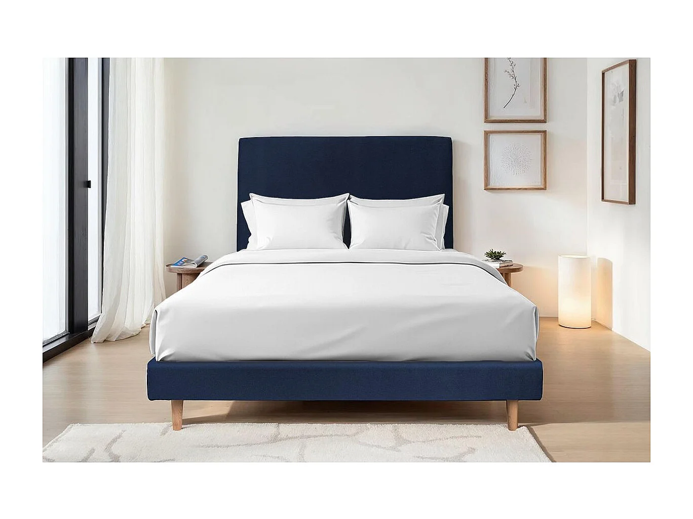 Sommier Tapissier Velours Bleu 140x190 H29cm