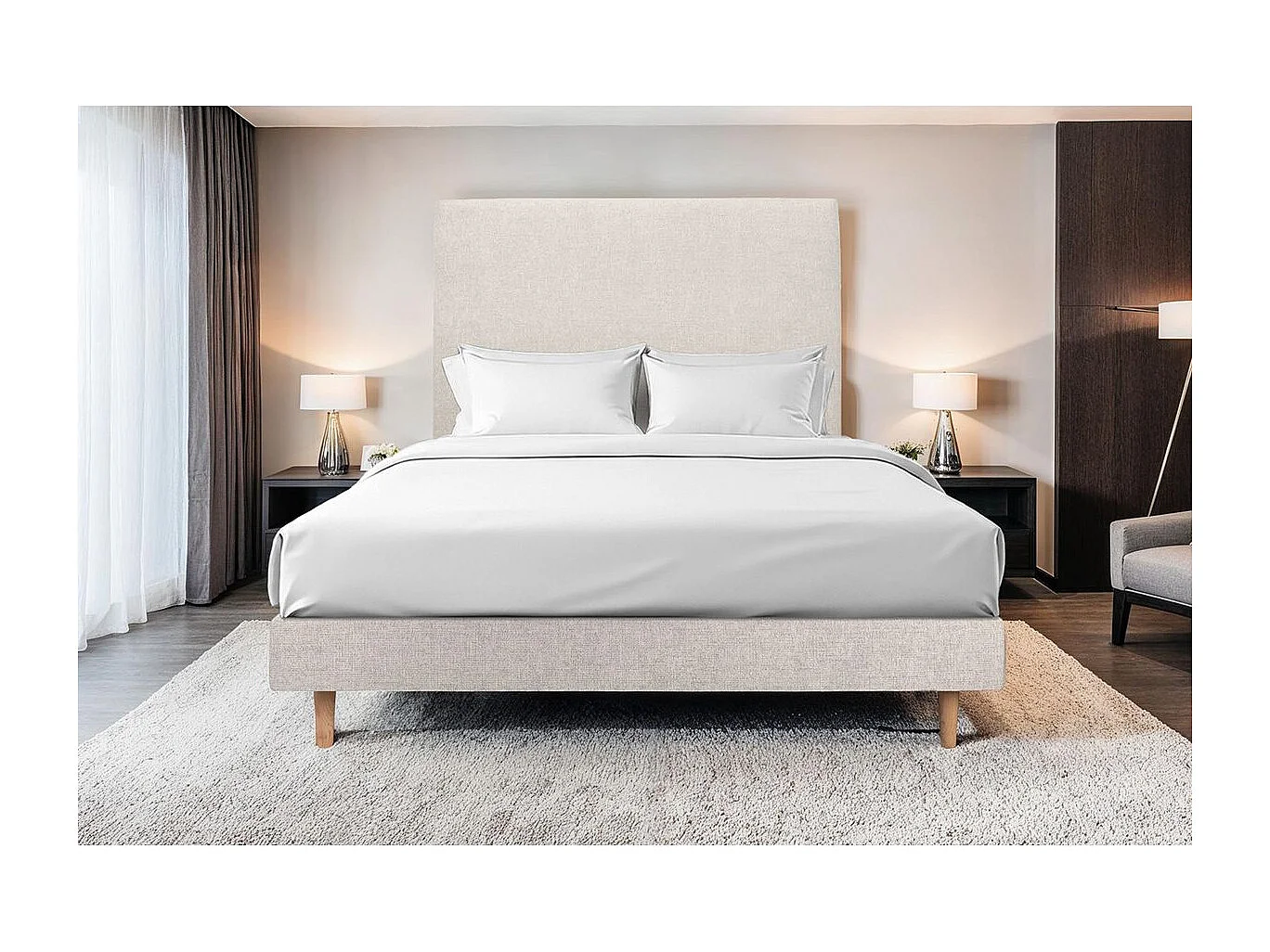 Sommier Tapissier Tissu Beige clair 135x190 H29cm