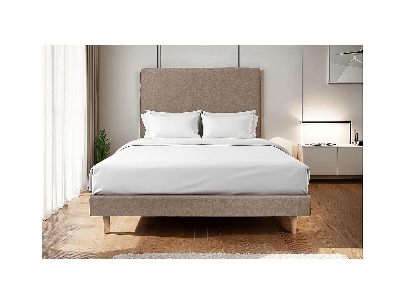 Sommier Tapissier Velours Taupe 150x200 H29cm