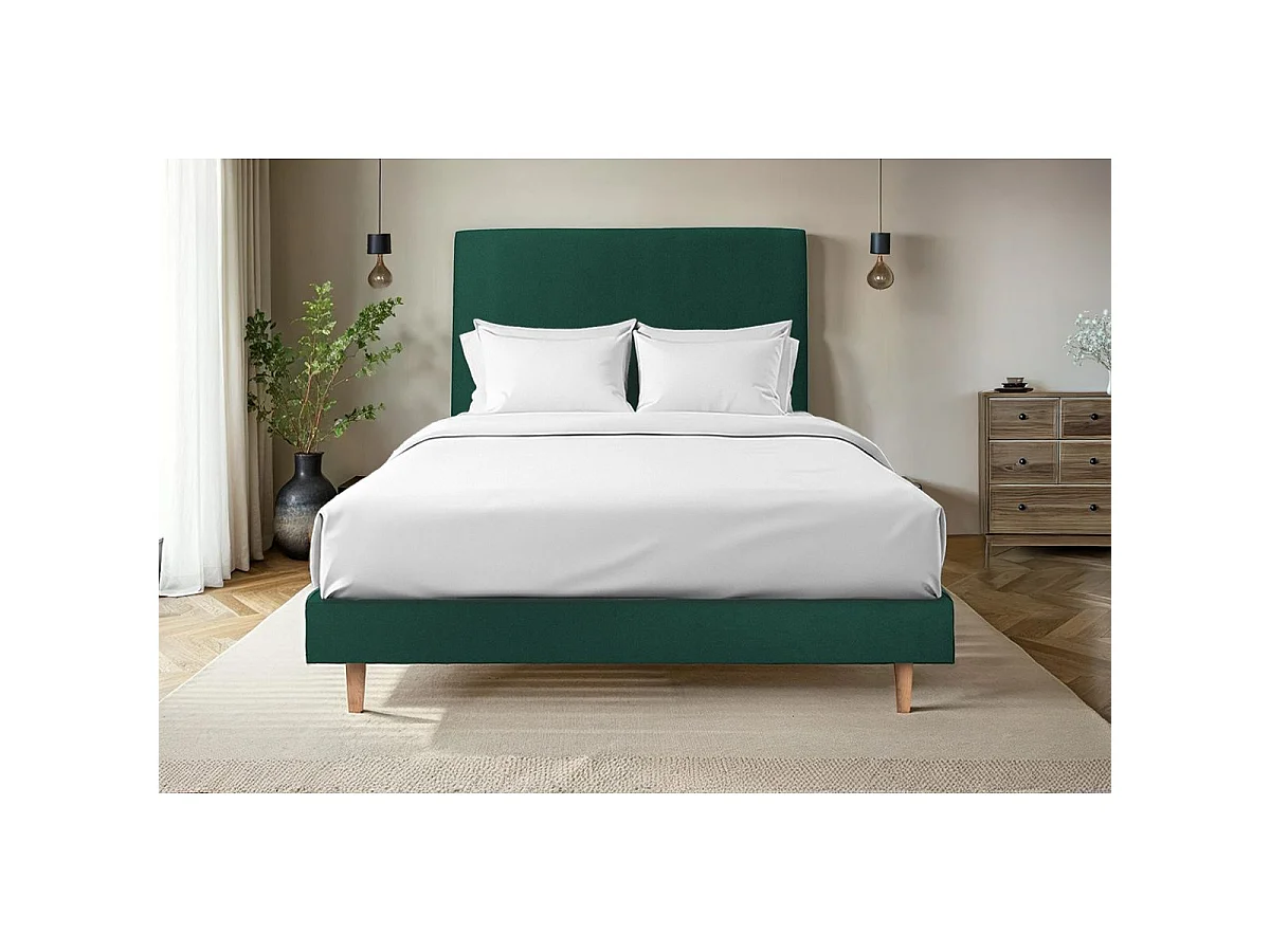 Sommier Tapissier Velours Vert 135x190 H29cm