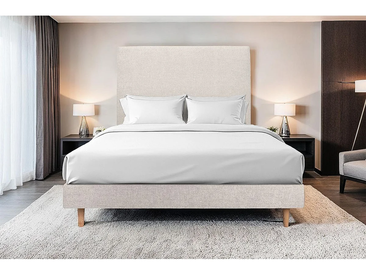 Sommier Tapissier Tissu Beige clair 160x200 H29cm
