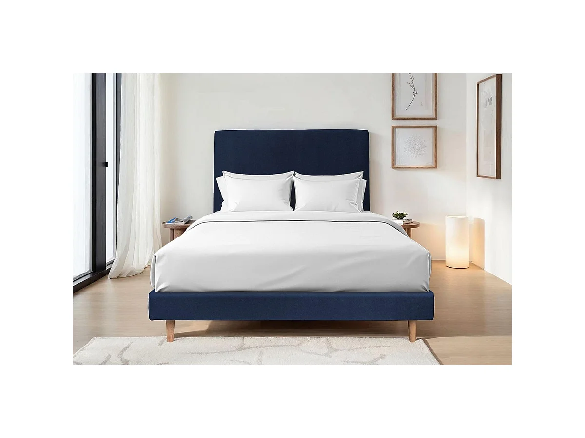 Sommier Tapissier Velours Bleu 160x200 H29cm