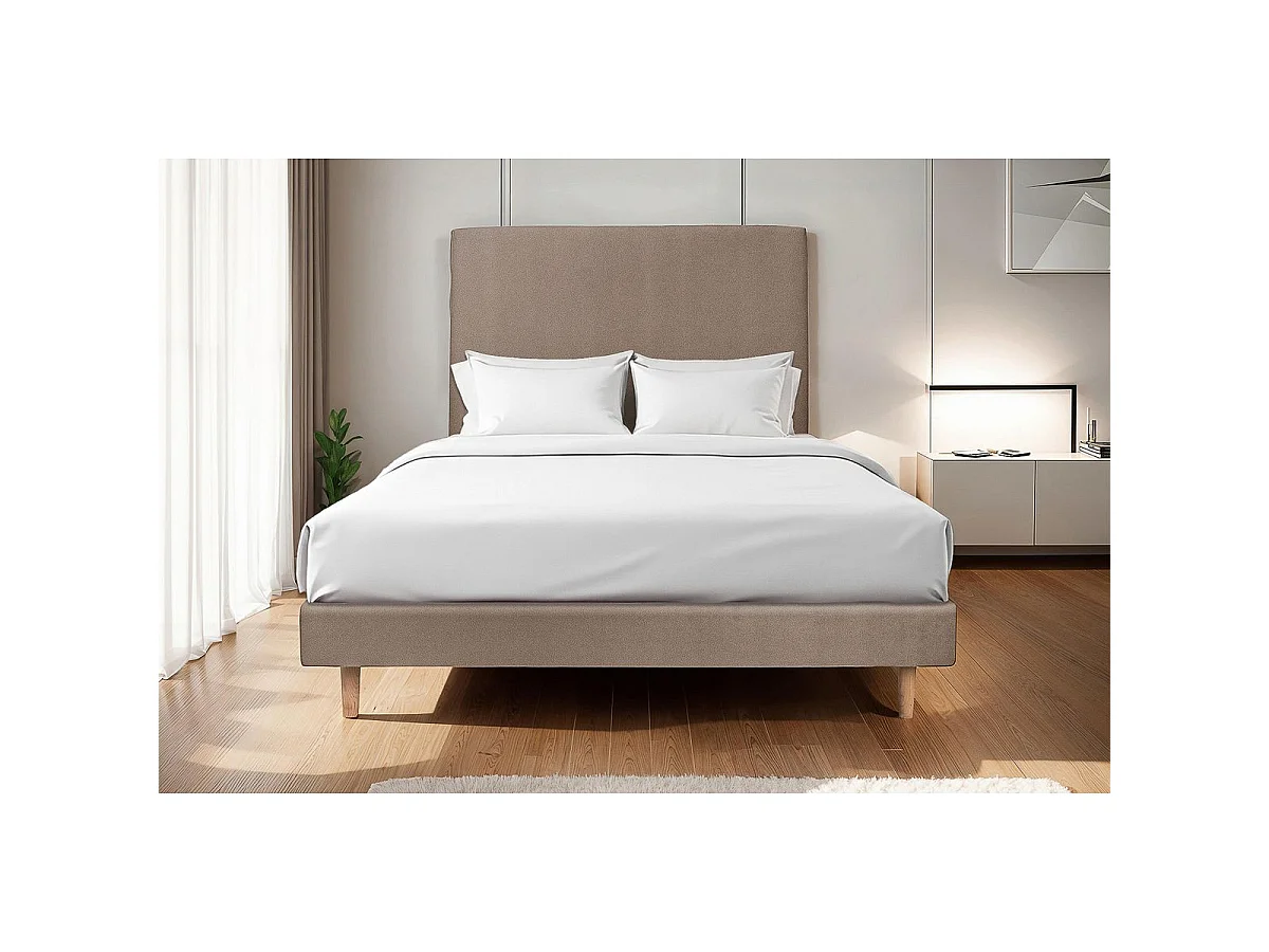Sommier Tapissier Velours Taupe 135x190 H29cm