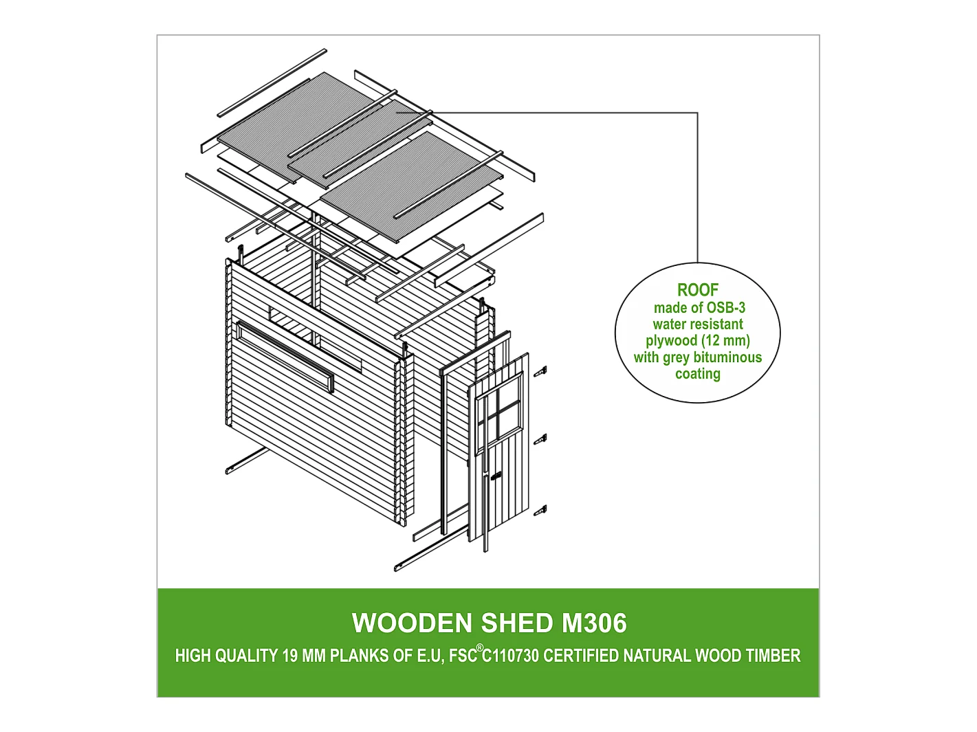 Casa de almacenamiento jardín 144x239x198 cm/2.63m2 - TIMBELA M306