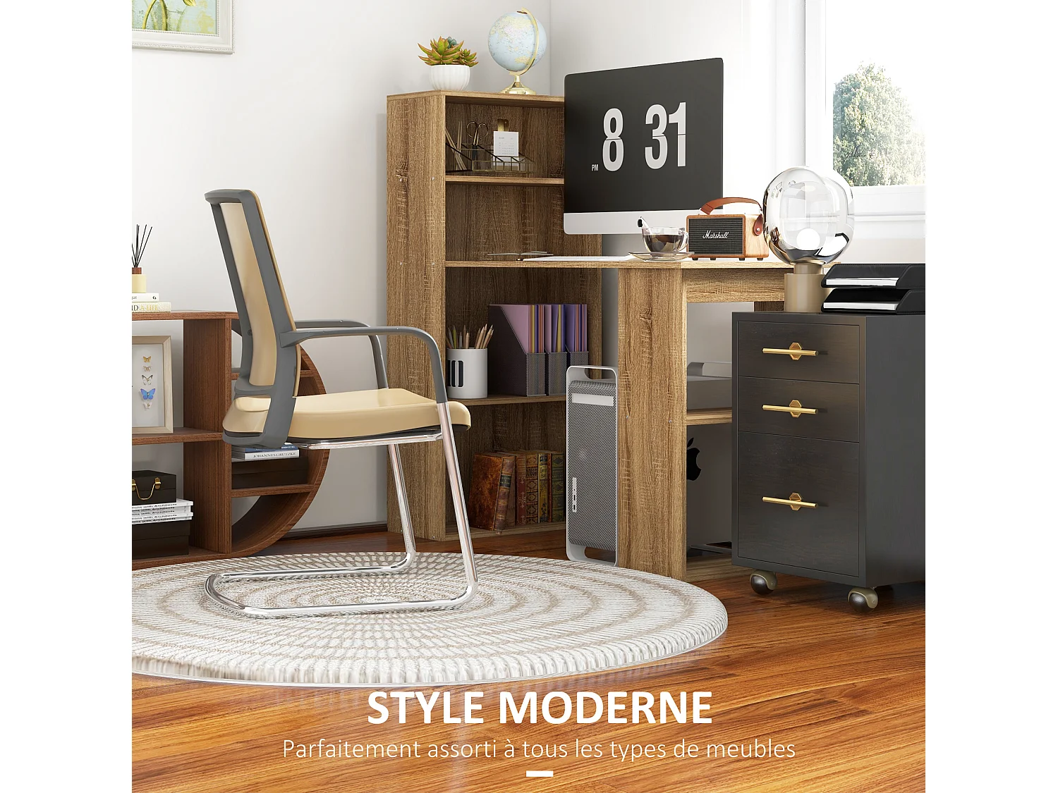 Bureau informatique 120L x 55l x 120H cm bibliothèque adjacente multi-rangements bois chêne