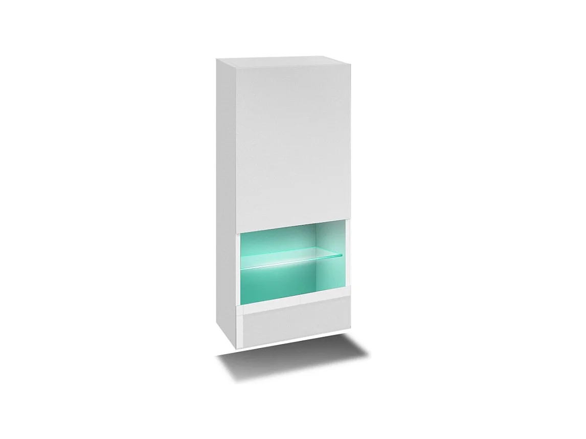Meuble de salon blanc collection CEPTO 37x91cm, 1 porte, 2 étagères, 2 niches.
