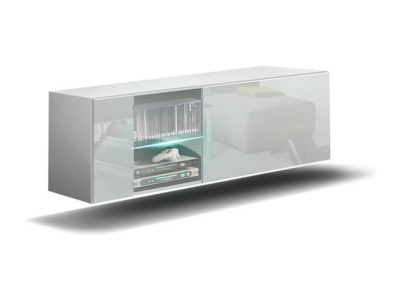 Meuble de salon blanc collection CEPTO 37x91cm, 1 porte, 2 étagères, 2 niches.