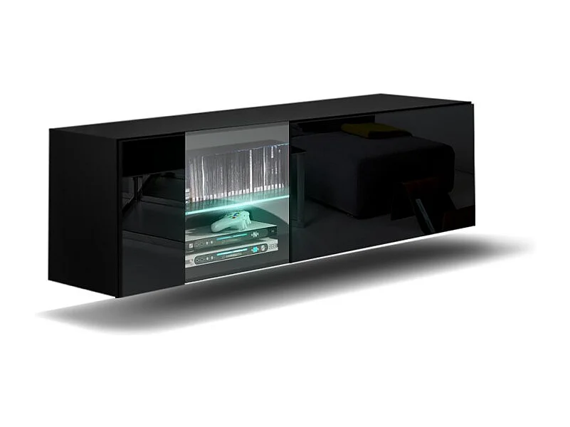 Zwarte woonkamerkast uit de CEPTO-collectie, 37x91cm, 1 deur, 2 planken, 2 vakken.