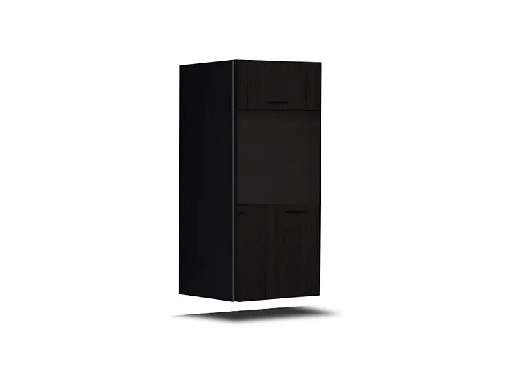 Zwarte woonkamermeubel uit de CEPTO collectie, 1 deur, 2 planken. Ideaal voor kleine opslag in de woonkamer.
