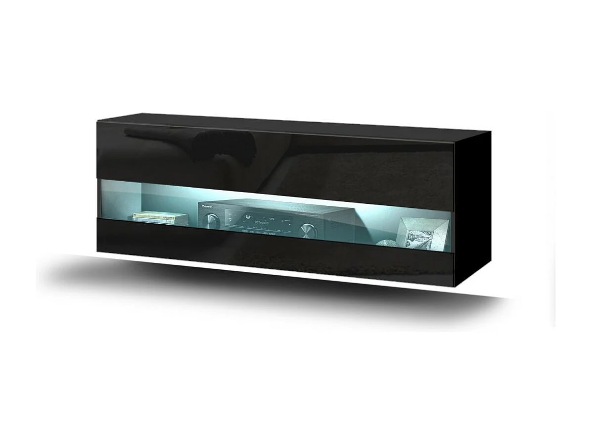 Zwart woonkamermeubel collectie CEPTO 37x91cm, 1 deur met glas, 2 planken.