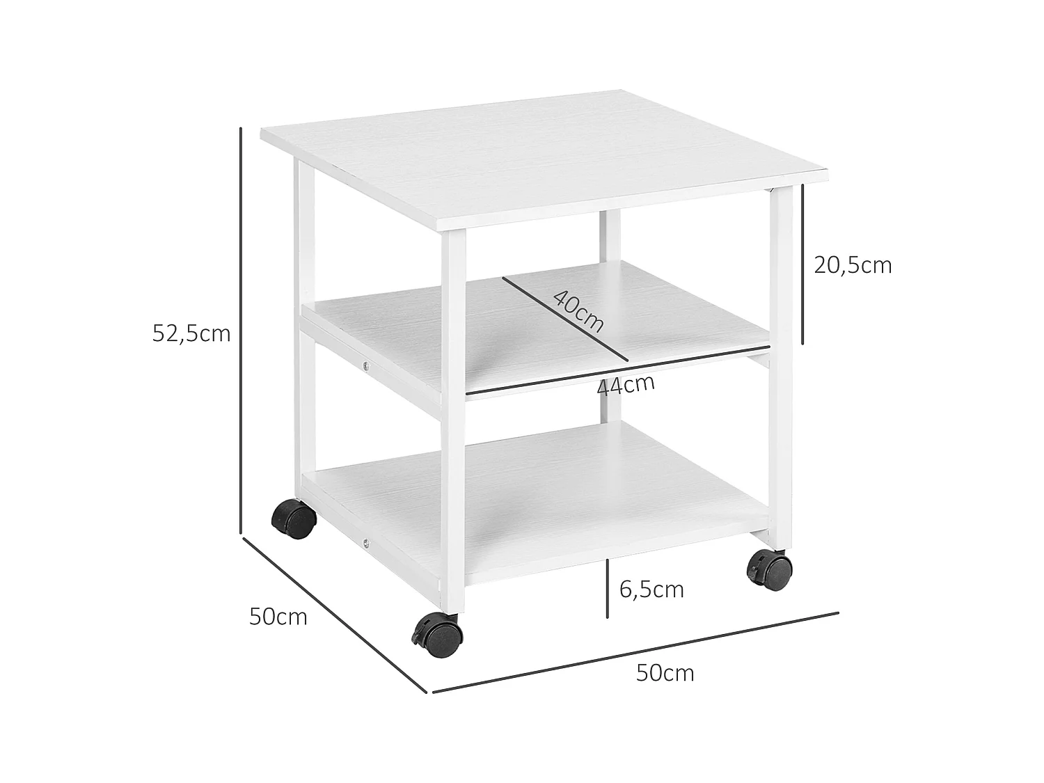 Support d'imprimante desserte de rangement 3 niveaux plateau 2 étagères acier panneaux blanc