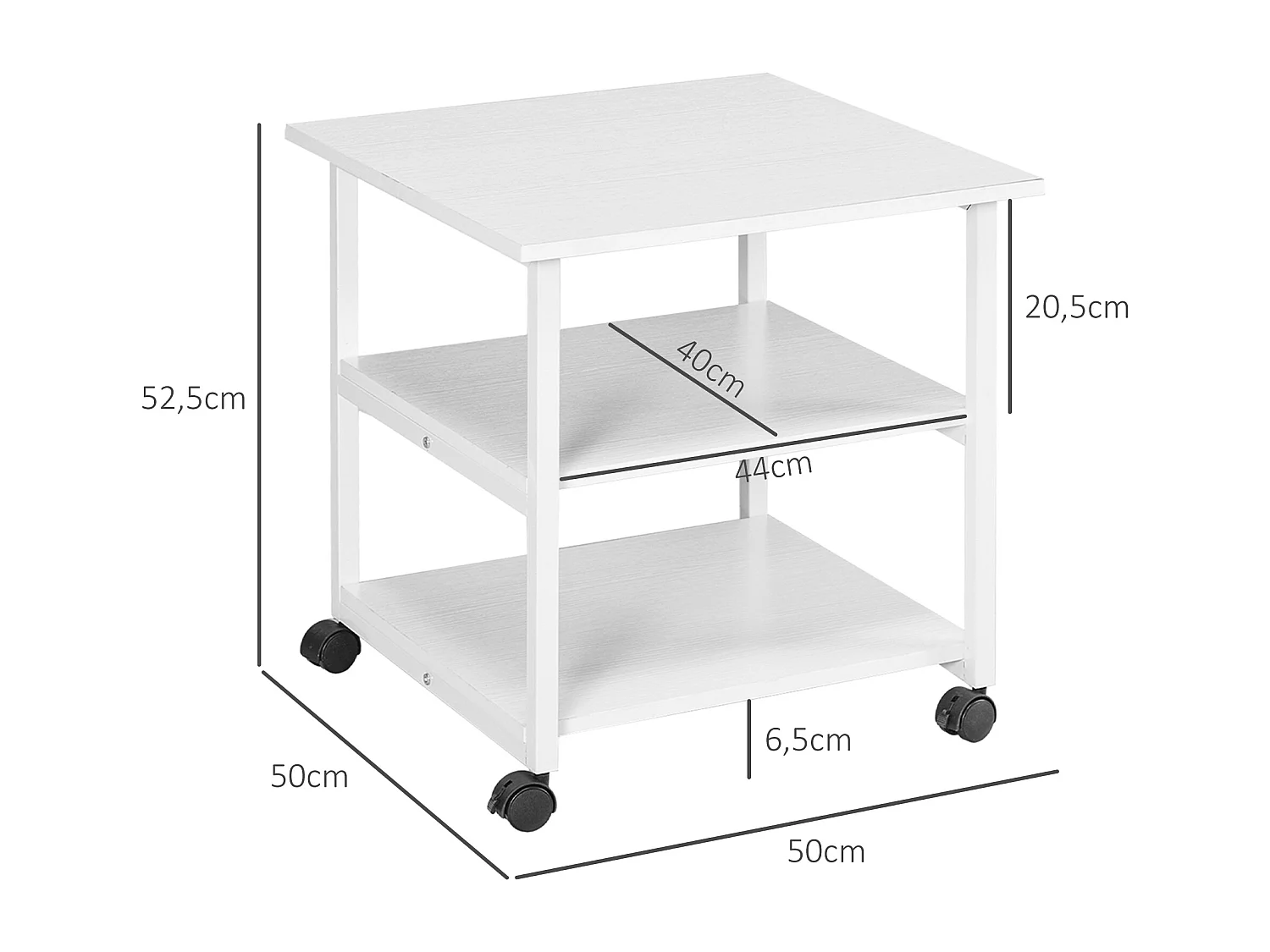 Support d'imprimante desserte de rangement 3 niveaux plateau 2 étagères acier panneaux blanc