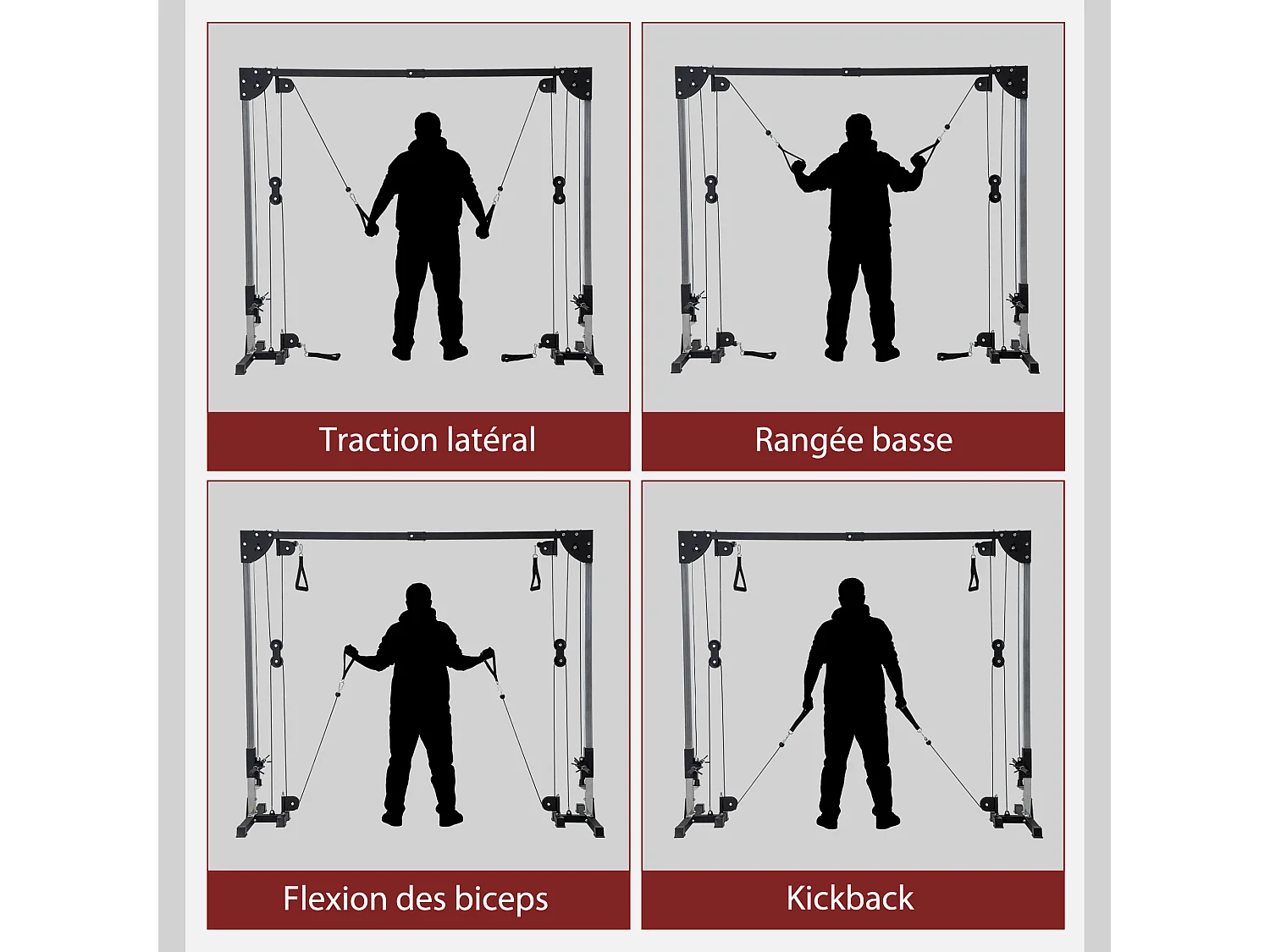 Appareil de musculation double poulie vis à vis crossover - charge libre avec haltère 2 x 50 Kg - acier gris noir