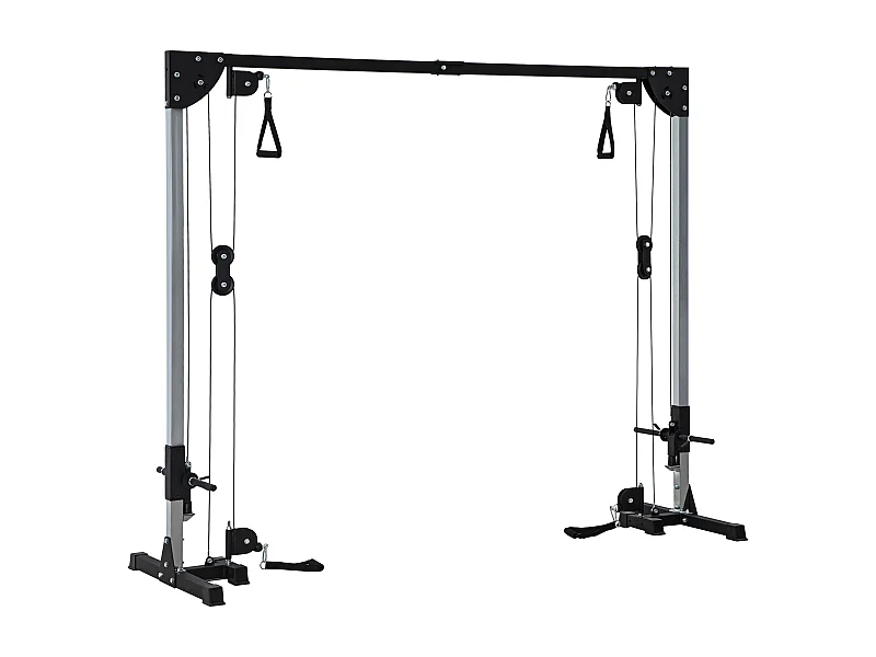 Appareil de musculation double poulie vis à vis crossover - charge libre avec haltère 2 x 50 Kg - acier gris noir