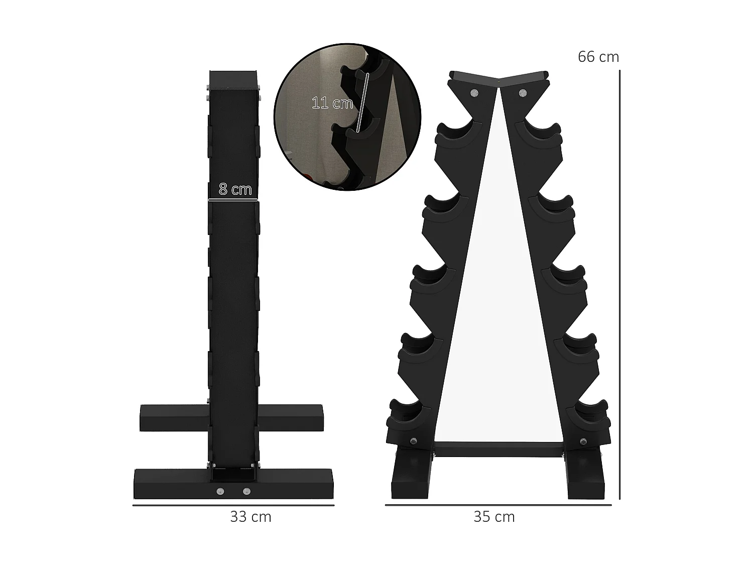 Support d'haltères à 5 niveaux - support de stockage d'haltères - charge max. 100 Kg - acier noir