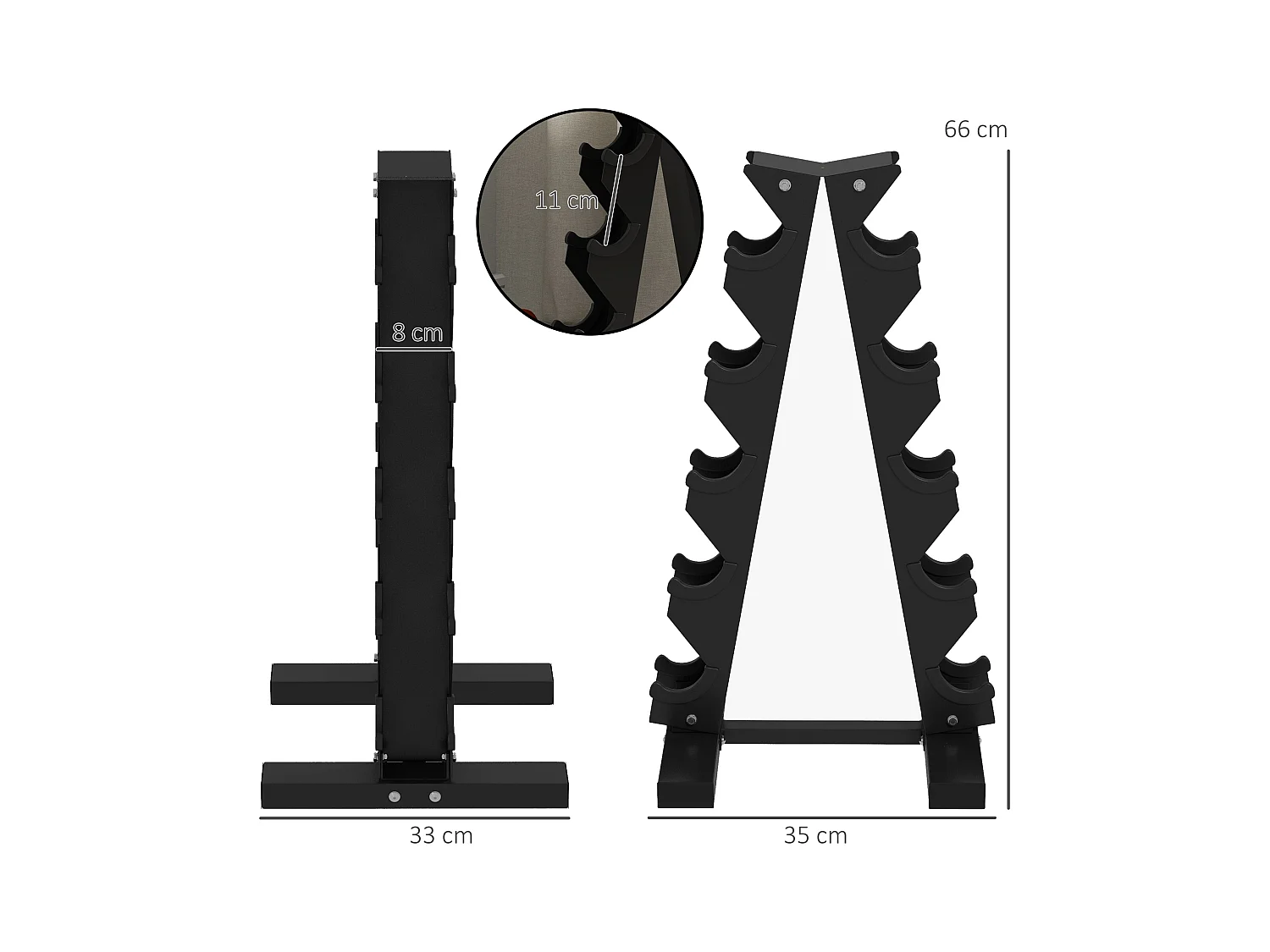 Support d'haltères à 5 niveaux - support de stockage d'haltères - charge max. 100 Kg - acier noir