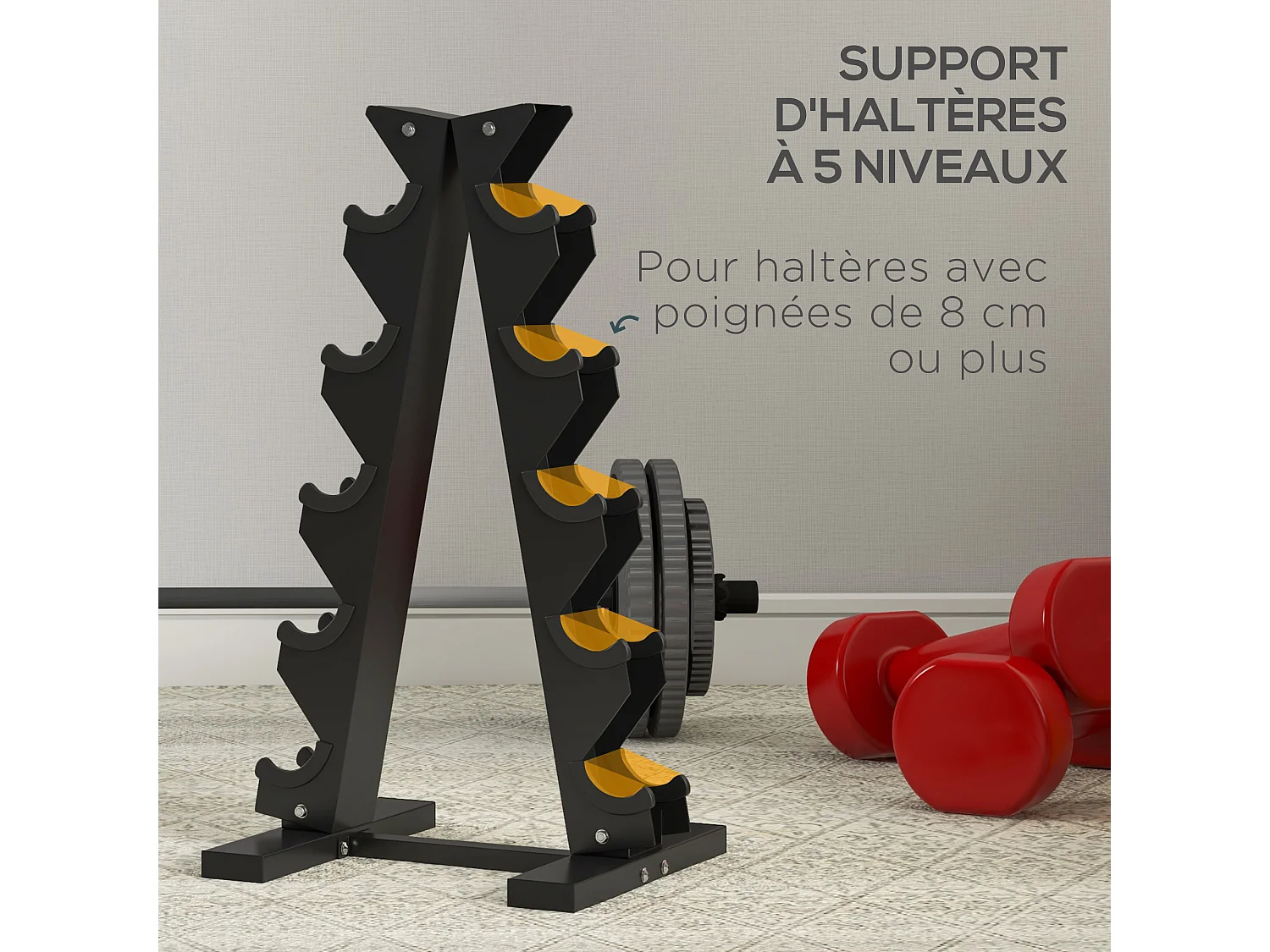 Support d'haltères à 5 niveaux - support de stockage d'haltères - charge max. 100 Kg - acier noir