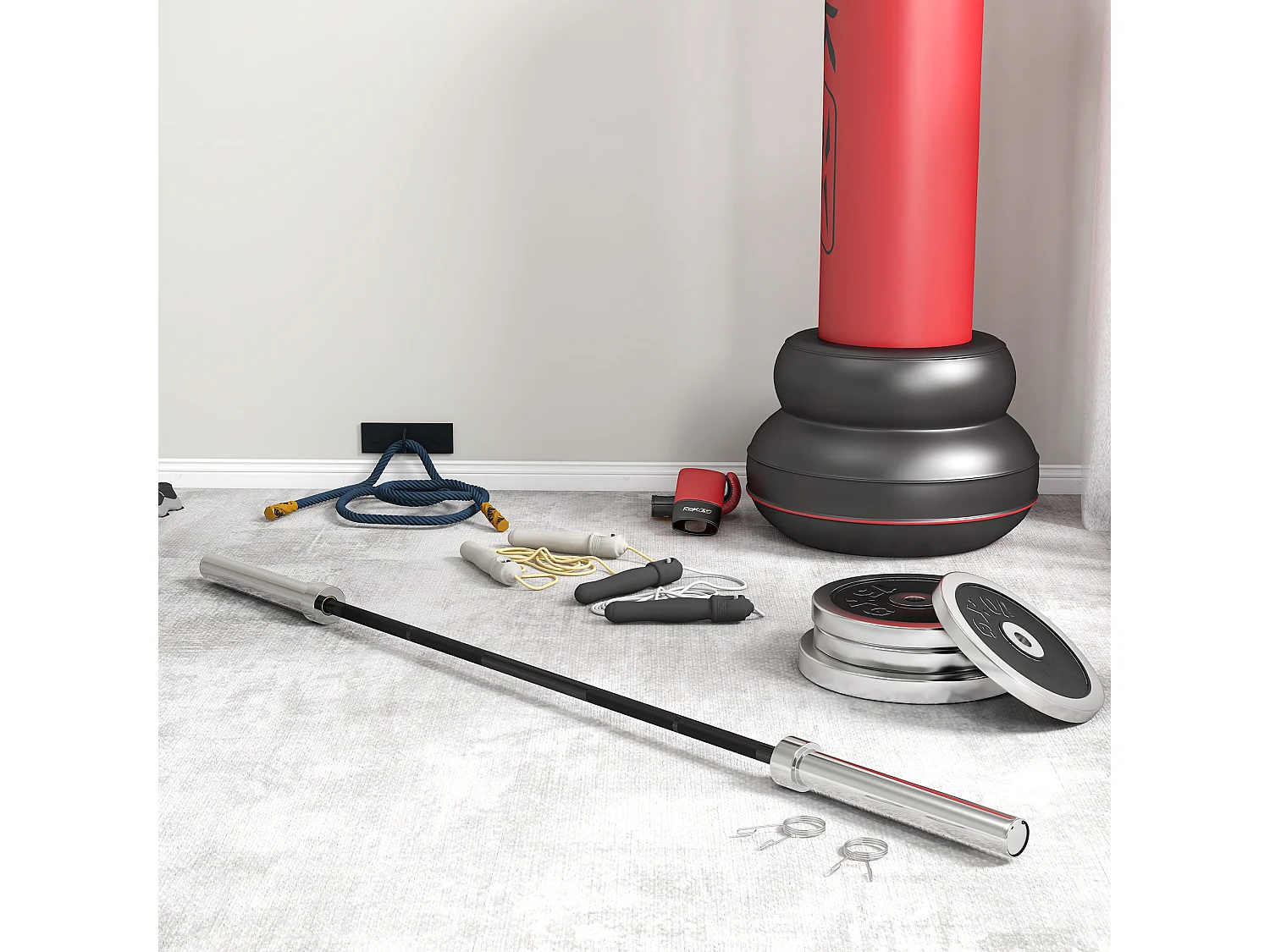 Barre d'haltères en acier 180 cm Ø 50 mm avec 2 pinces charge max. 200 Kg