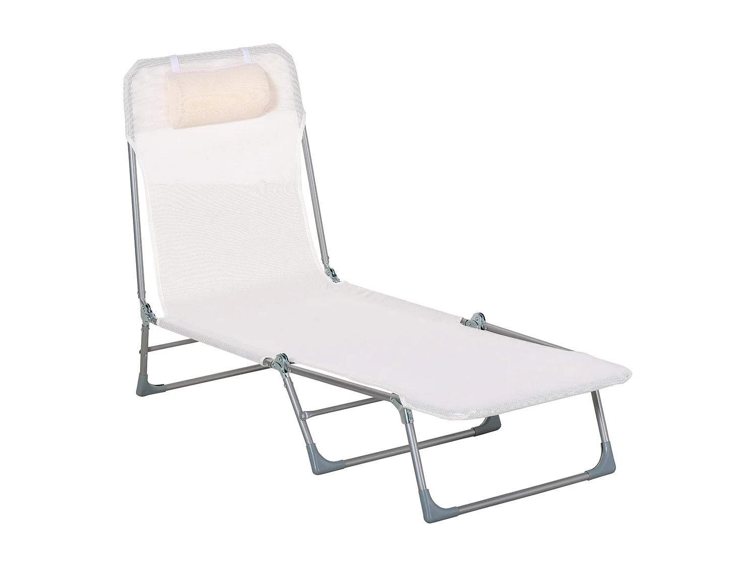 Bain de soleil transat pliable dossier réglable 5 positions acier teslin crème