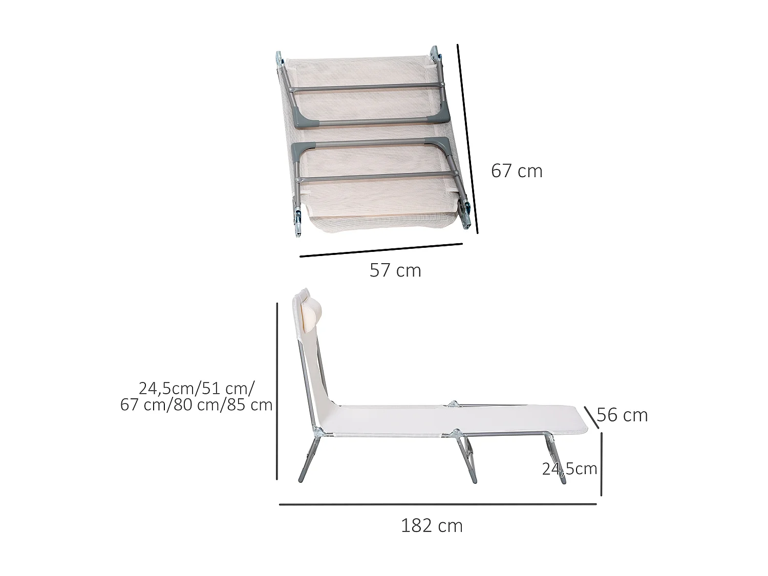Bain de soleil transat pliable dossier réglable 5 positions acier teslin crème