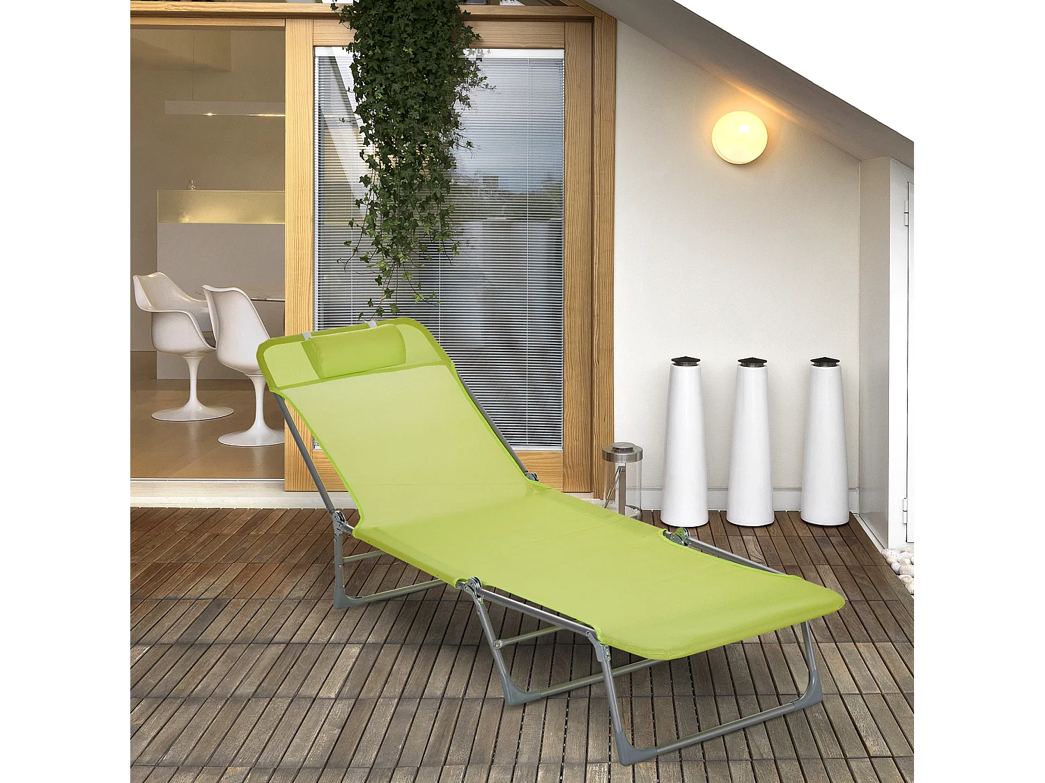 Bain de soleil transat pliable dossier réglable 5 positions acier teslin vert