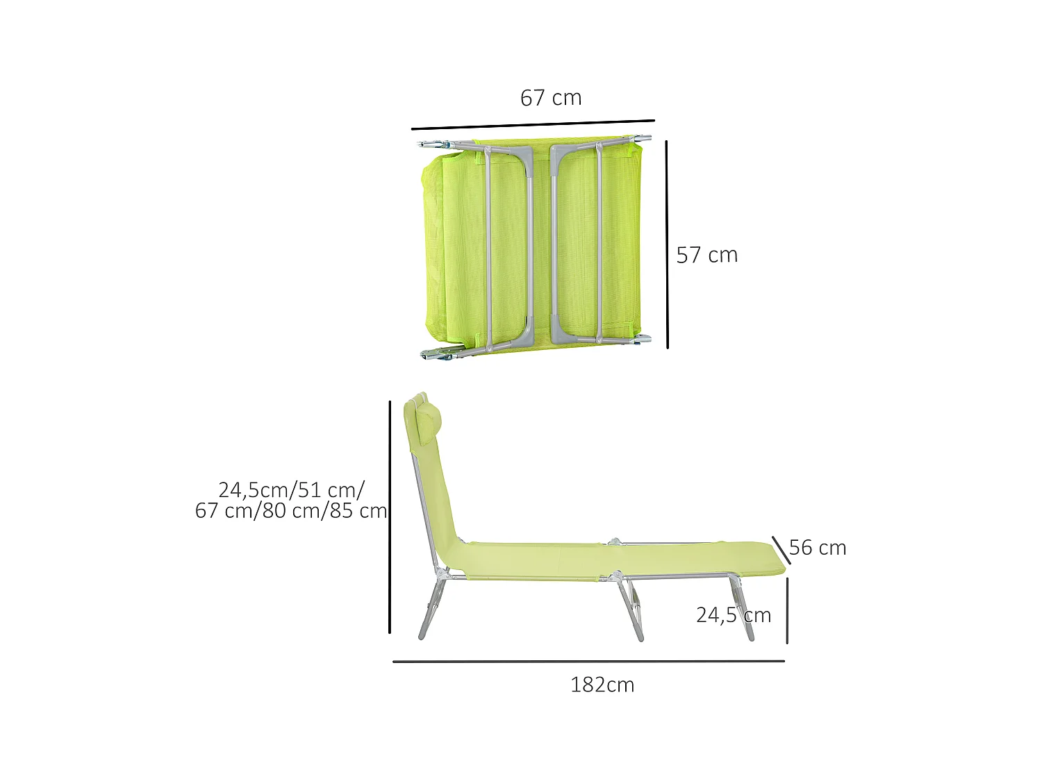 Bain de soleil transat pliable dossier réglable 5 positions acier teslin vert