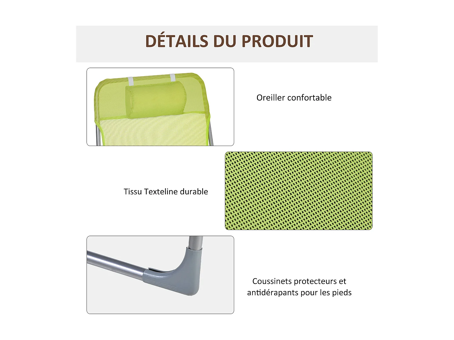 Bain de soleil transat pliable dossier réglable 5 positions acier teslin vert